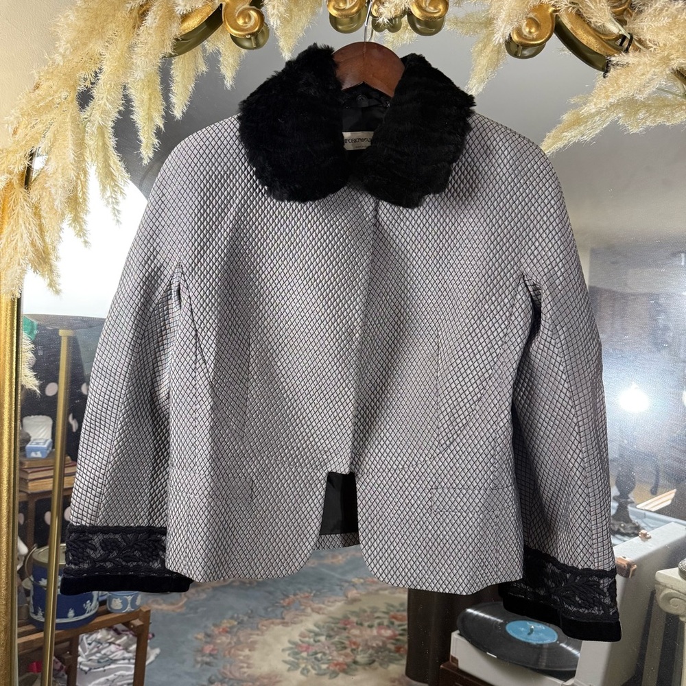 Emporio Armani Made in Italy Women’s Long Sleeve Blazer with Faux Fur Collar